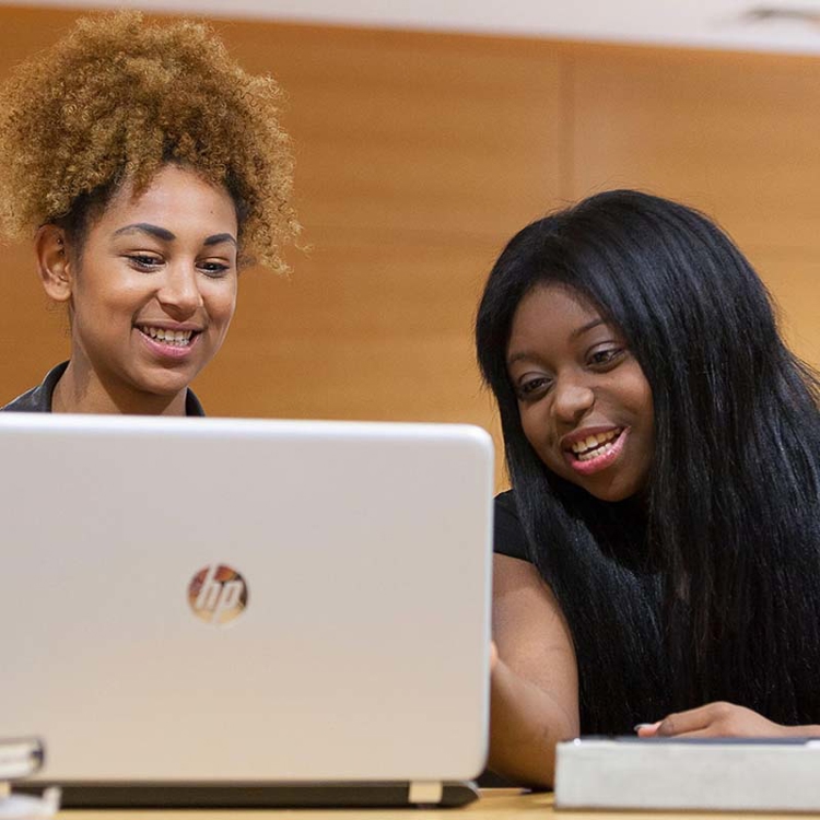 Students sitting at a computer